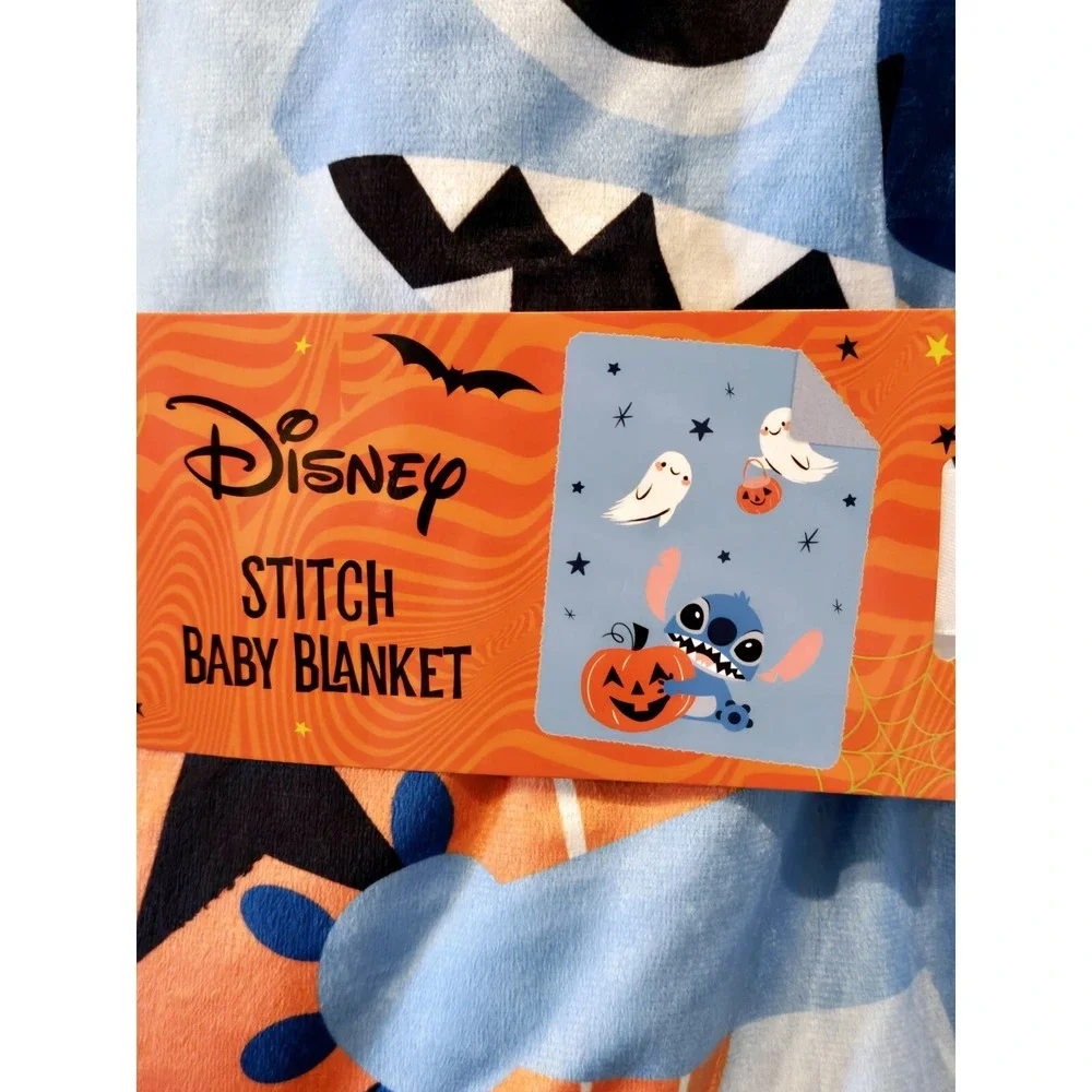 Disney Stitch Halloween Blue Baby Blanket 30 x 40 in. Pumpkin, Ghost